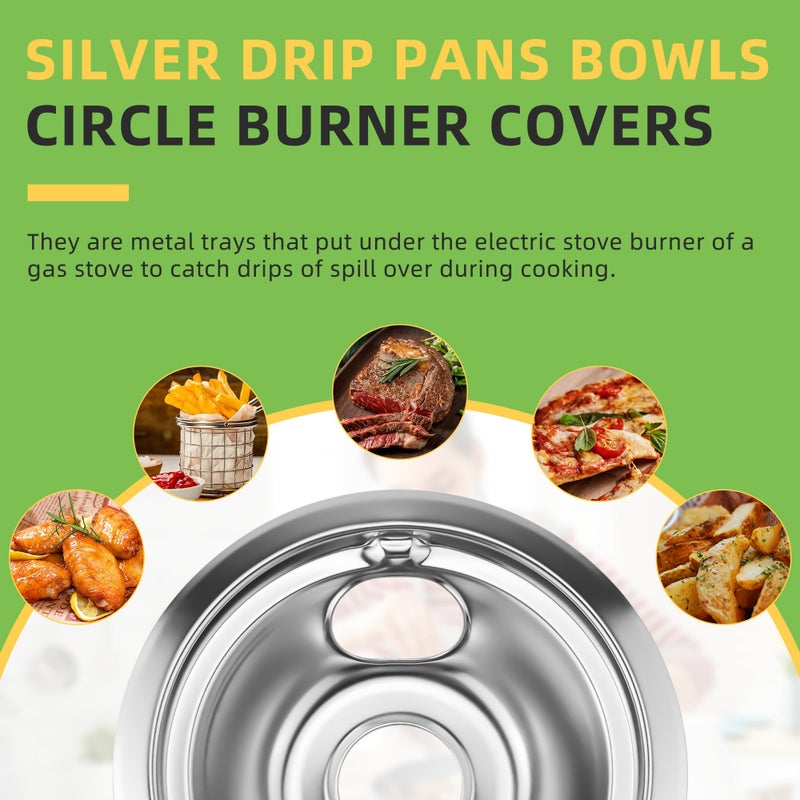 MIFLUS Silver Stove Drip Pans|Ge68C Chrome Burner Drip Pan Bowls-4 Packs 2 X 6"" And 2 X 8"", Burner Drip Pans For Electric Stove Compatible For G-E And Hot-Point Etc Electric Ranges By Miflus - Image 4
